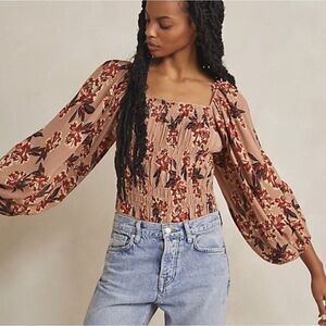 NEW Free People Wild Daze bodysuit pink floral long sleeve size XS